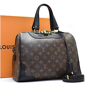 Louis Vuitton Retiro Monogram Handbag Canvas Leather Brown Black